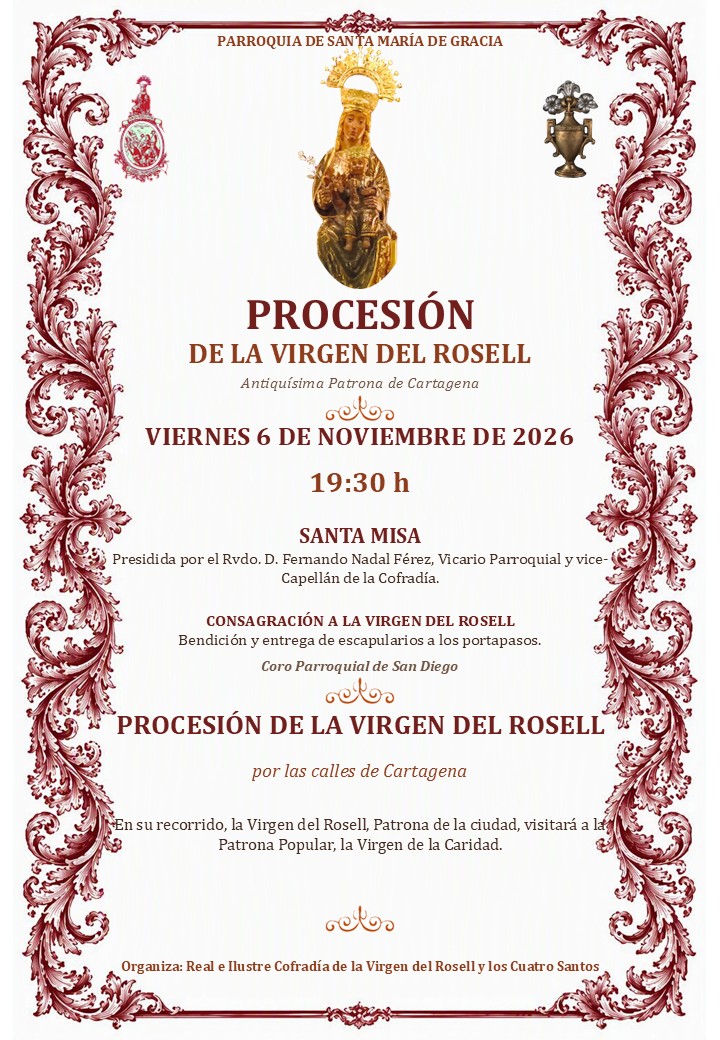 PROCESIÓN VIRGEN DEL ROSELL EL PRÓXIMO VIERNES 6 DE NOVIEMBRE
